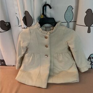 Tahari Cream Kids Pea Coat with Ruffle Collar